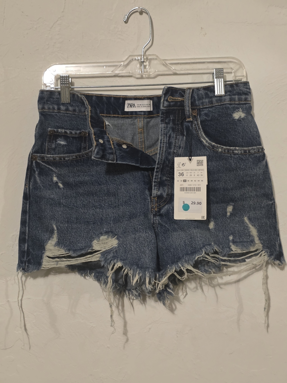 ZARA Distressed High-Rise Denim Shorts in Dark Blue